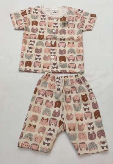 Cherry House - Set Piyama Bayi Panjang/Pendek Kancing Depan motif Bear setelan panjang S