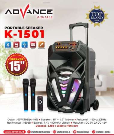 ADVANCE Speaker Portable K1501 Bluetooth Karaoke 15Inch Full Bass