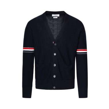 Thom Browne RWB Stripe Relaxed V-Neck Armband Cardigan Navy 1 Blue