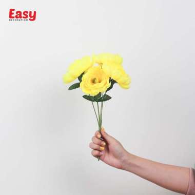 Bunga Camelia artificial tangkai x5 Bunga kamelia hias kering dekorasi Kuning