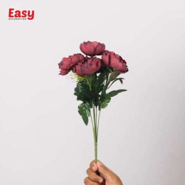 Bunga Mini Peony artificial tangkai x5 Bunga hias kering dekorasi Pink
