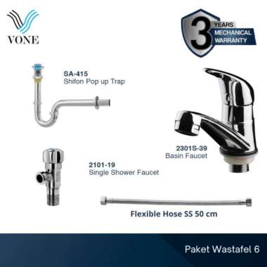 VONE Sifon Wastafel Kran Air Flexibel Stainless Paket Lengkap Wastafel 6