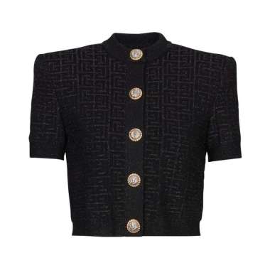 [12.12 Dealcember] Balmain PB Labyrinth Short Knit Cardigan Black 38 Black