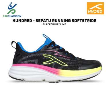 Sepatu Lari Running Shoes Hundred HNDRD SOFTSRIDE Black Blue Lime 44