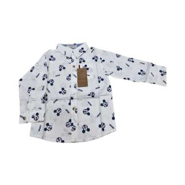 Kemeja Anak Lengan Panjang Motif Mickey - Ukuran S-XL / Atasan Kemeja Anak Cowok M Putih