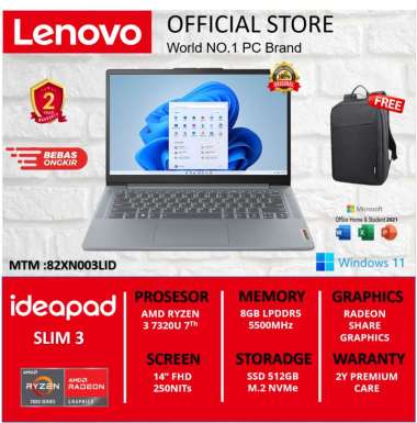 LENOVO IDEAPAD SLIM 3 14AMN RYZEN 3 7320U 8GB LPDDR5 512GB WIN11 + HOME 24