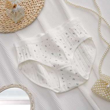 CD Imut Wanita Katun High Quality Celana Dalam Wanita Import Premium M94 putih dot ribbon L