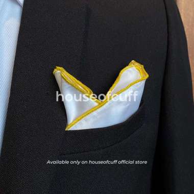Houseofcuff pocket square handkerchief sapu tangan putih list kuning 40x40