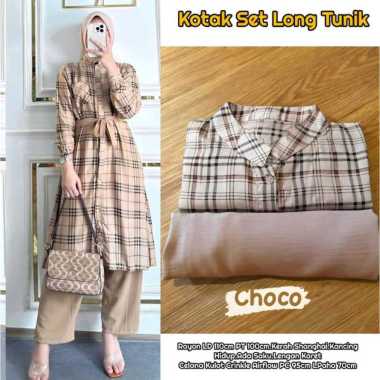 Serly Set - One Set Wanita Kekinian Tunik Rayon Diamond Baju Setelan Wanita Celana Kulot LD 110cm Ko