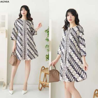 Evercloth Agnia Dress Wanita Batik Couple Modern Dress Batik Modern L