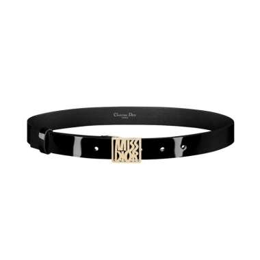 Christian Dior Miss D 25mm Patent Leather Calfskin Belt Black 85 Black