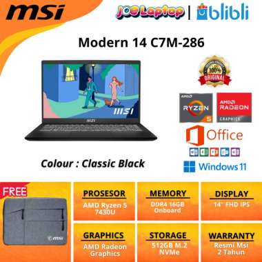 MSI Modern 14 C7M-286 Classic Black Ryzen 5 7430U Win11 OHS