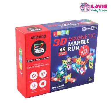 Okiedog EZLink 3D Magnetic Marble Run with Light 49PCS- Mainan Edukasi