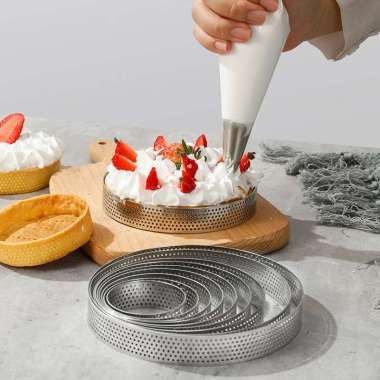Cetakan Kue Tart Bulat / Perforated Pie Ring Stainless /Perforated Round Tartlet Ring 10 cm