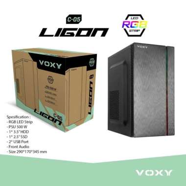 CASING VOXY LIGON C-05 RGB LED STRIP WITH PSU 500W CASE PC KOMPUTER