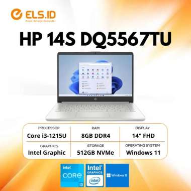 HP 14S DQ5567TU Intel i3-1215U 8GB SSD 512GB 14" FHD W11+OHS