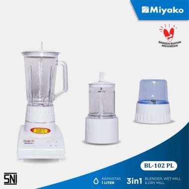 Blender Miyako BL102PL Plastik - 3 in 1 Dry mill & wetmill - Putih 1 Liter