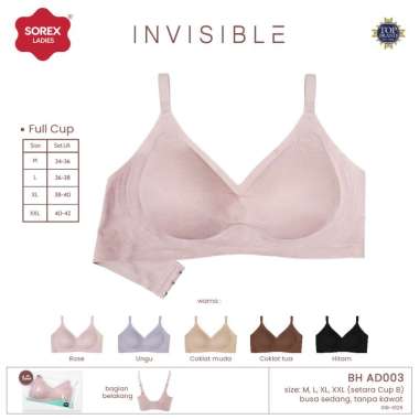 Sorex Bra Invisible Tanpa Kawat Full Cup B Kait 3 Busa Sedang BH Seamless AD 003 Rose L