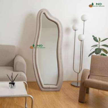 ND DECORATION Cermin Aesthetic Irreguler Double 165x65cm Cermin Aesthetic Irregular Wavy Mirror Stan