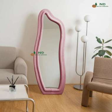 ND DECORATION Cermin Aesthetic Irreguler Double 165x65cm Cermin Aesthetic Irregular Wavy Mirror Stan