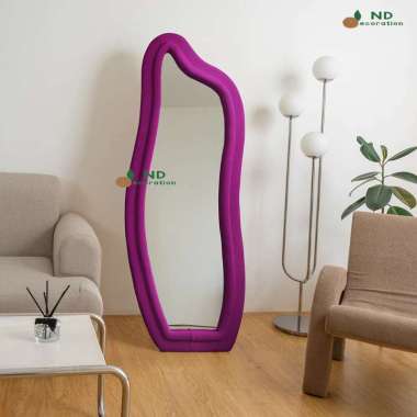 ND DECORATION Cermin Aesthetic Irreguler Double 165x65cm Cermin Aesthetic Irregular Wavy Mirror Stan