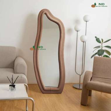 ND DECORATION Cermin Aesthetic Irreguler Double 165x65cm Cermin Aesthetic Irregular Wavy Mirror Stan