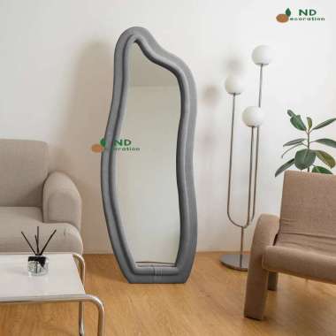 ND DECORATION Cermin Aesthetic Irreguler Double 165x65cm Cermin Aesthetic Irregular Wavy Mirror Stan
