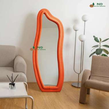 ND DECORATION Cermin Aesthetic Irreguler Double 165x65cm Cermin Aesthetic Irregular Wavy Mirror Stan