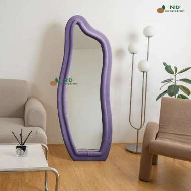 ND DECORATION Cermin Aesthetic Irreguler Double 165x65cm Cermin Aesthetic Irregular Wavy Mirror Stan