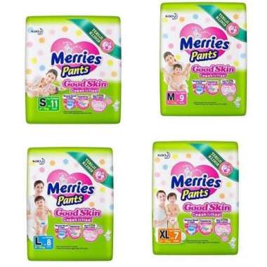 MERRIES PANTS GOOD SKIN KEMASAN KECIL | PAMPERS CELANA BAYI S11/M9/L8/XL7 XL16