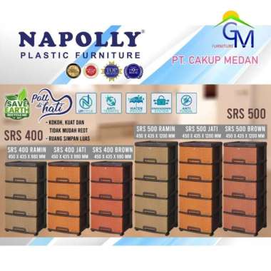 Lemari Cabinet Plastik Napolly Jati 4 tingkat