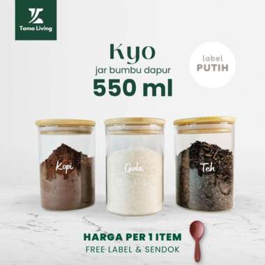 TAMA LIVING Kyo Jar Bumbu Dapur Gula Kopi Teh 550 ml Label Putih Tempat Bumbu Toples Bumbu Dapur Jar