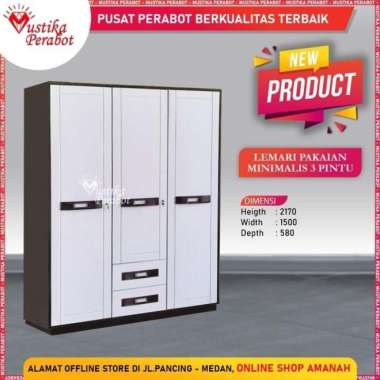 Lemari Pakaian / Lemari baju / Wardrobe Kayu 3 Pintu Minimalis White