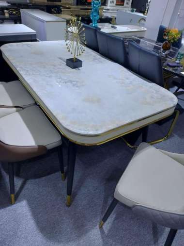 meja makan marmer mewah 6 kursi