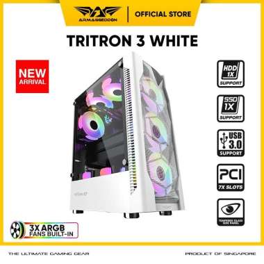 Casing Gaming Armaggeddon Tritron 3 ATX | M-ATX Free 3x Fan ARGB White