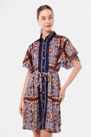 MINIMAL - Nayaka - Dress Motif Etnik Ornamen - Navy M Navy