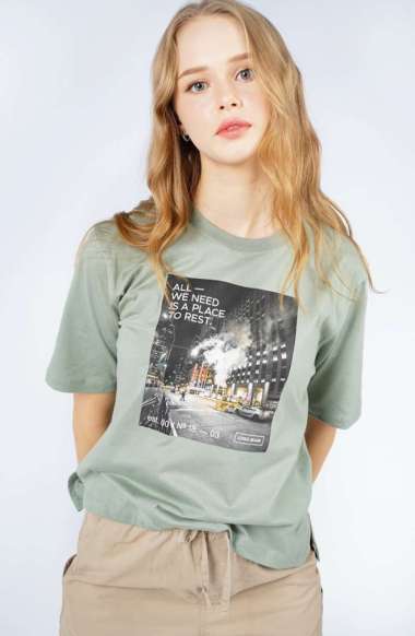 Logo Jeans T-Shirt Kaos Wanita Boxy Rivania Dusty Green M