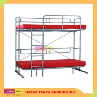 Betta Ranjang Susun lipat PLUS KASUR BUSA Ranjang Besi lipat pipa tebal Beta Melvin Maroon ranjang k