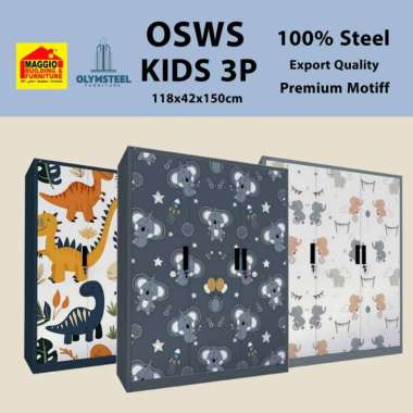LEMARI PAKAIAN ANAK BESI - LEMARI PAKAIAN BESI - LEMARI BESI - OSWS KIDS - OLYMSTEEL - 3 PINTU 3 PIN