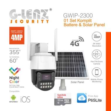 TECHNO GLENZ CCTV SIMCARD 4G OUTDOOR 4MP ( GWIP-2300 ) KOMPLIT BATTER & SOLAR PANEL MEMORY 32 GB