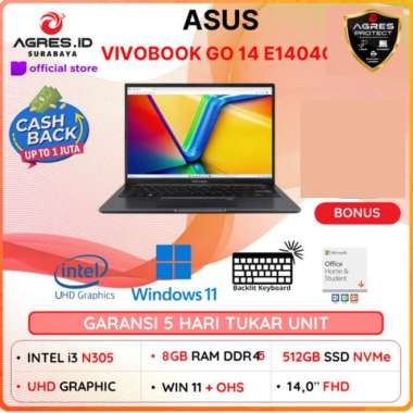 Asus VIVOBOOK GO 14 E1404GA i3 N305 8CORE 8gb 512ssd W11 + OHS FHD ACC+ANTIGORES W11 PRO