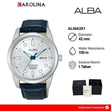 Jam Tangan Pria Alba Active AL4663X1 Automatic Silver Dial Blue Leather Strap