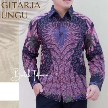GITARJA UNGU Kemeja Batik Pria Lengan Panjang Batik Solo Eksklusif L Ungu
