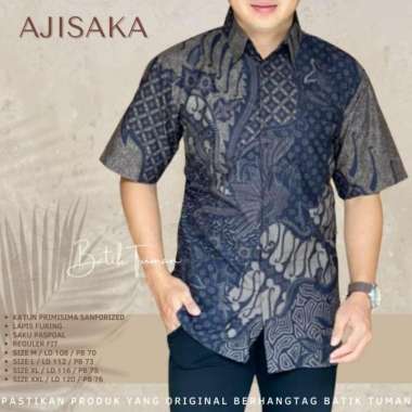 AJISAKA Kemeja Batik Pria Lengan Pendek Bahan Batik Katun Primisima XL