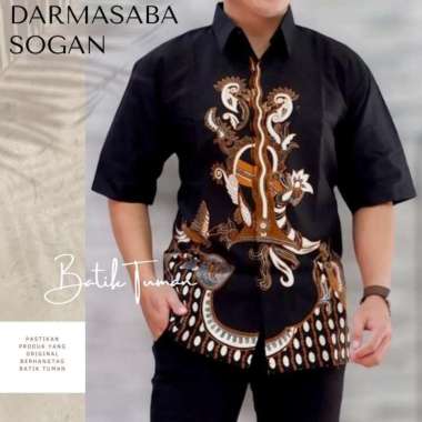 DARMASABA SOGAN Kemeja Batik Pria Lengan Pendek Batik Solo Eksklusif XXL
