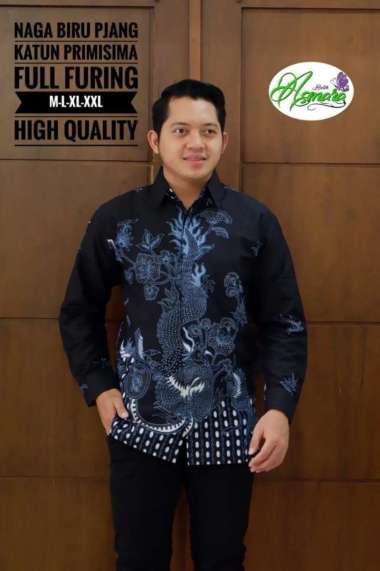 NAGA BIRU Kemeja Batik Pria Lengan Panjang Batik Katun Primisima XXL