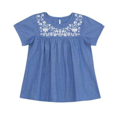 TORIO Flower Embroidery Denim Top - Baju Atasan Anak Perempuan - Blouse Anak Perempuan 8-9Y