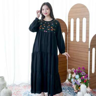 Nuboutique – Esmee Long Dress Rayon Panjang Lebaran Tunic Gamis Wanita Bordir Bunga Busui Friendly B