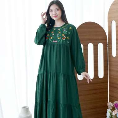 Nuboutique – Esmee Long Dress Rayon Panjang Lebaran Tunic Gamis Wanita Bordir Bunga Busui Friendly G