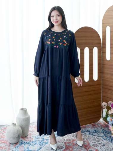 Nuboutique – Esmee Long Dress Rayon Panjang Lebaran Tunic Gamis Wanita Bordir Bunga Busui Friendly N